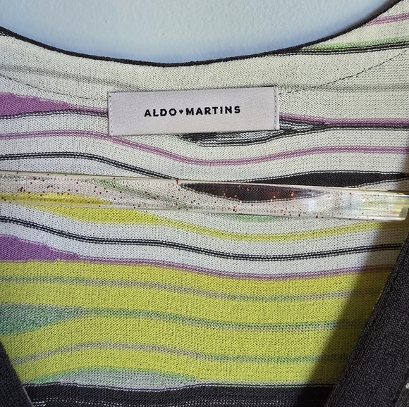 Aldo Martins, Multi Abstract V-neck Zip Front Stretch Knit Cardigan, SZ 10 - Picture 7 of 11